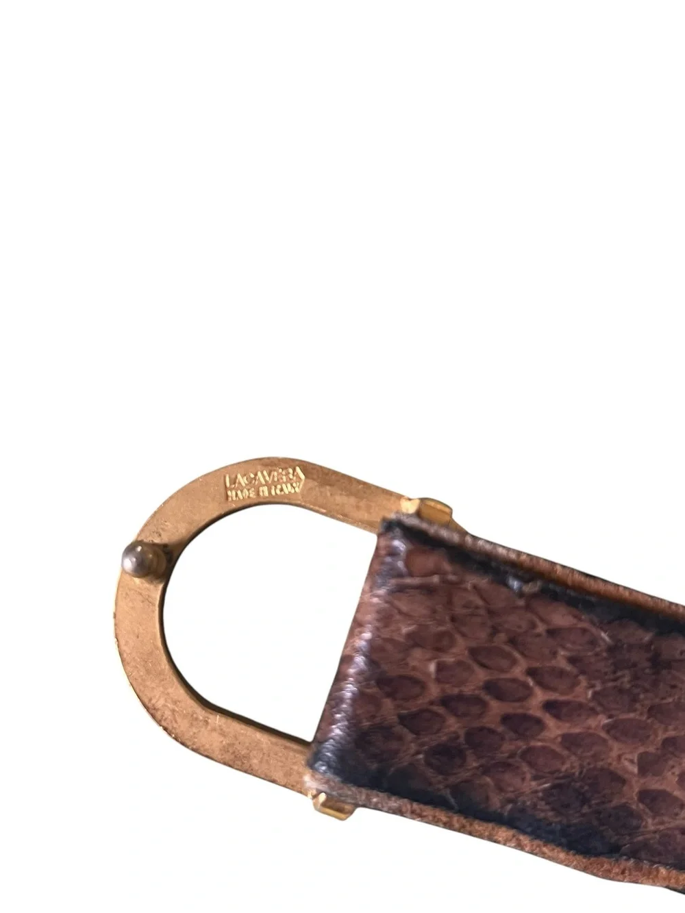 Lacavera Italy Python Embossed Leather Belt Brown Oval Buckle 35 in